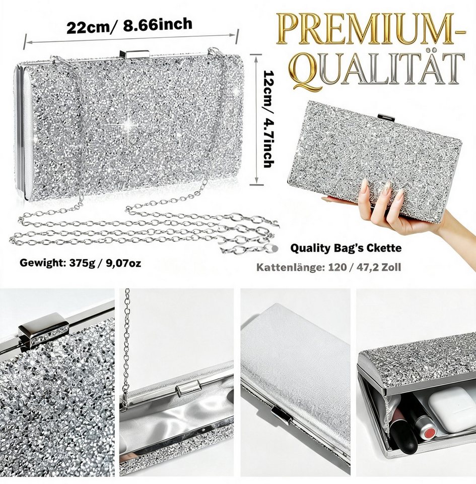 nsihing Abendtasche Damen-Strass-Abendtasche, funkelnde Clutch, ideal für Hochzeiten, Partys, Bälle und Cocktailpartys – Bild 4 von 5