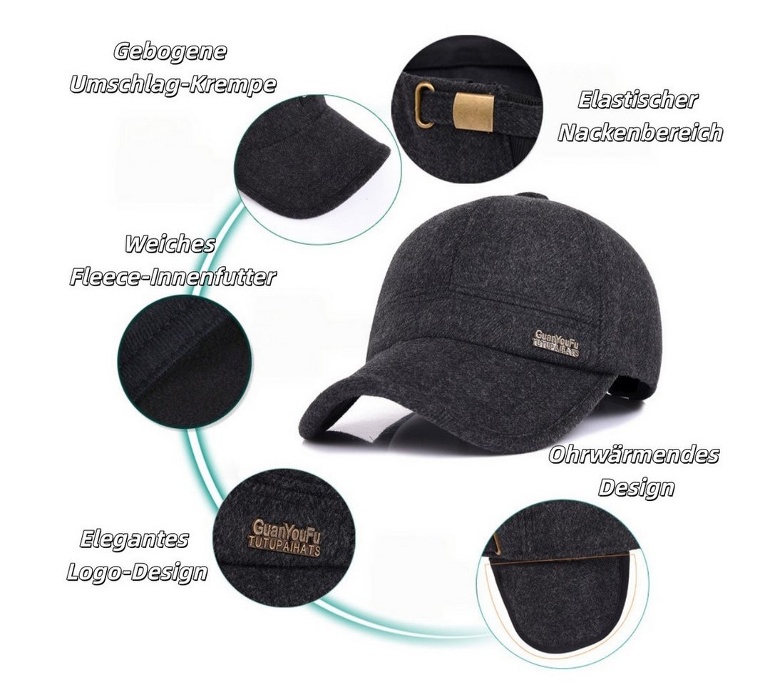 nsihing Baseball Cap Winter Baseball Cap mit Ohrenklappen Winddicht Warm Wintermütze (Verstellbar,Gebogene Krempe) Unisex Baseballkappe für Herren,Damen,kaltes  – Bild 4 von 5