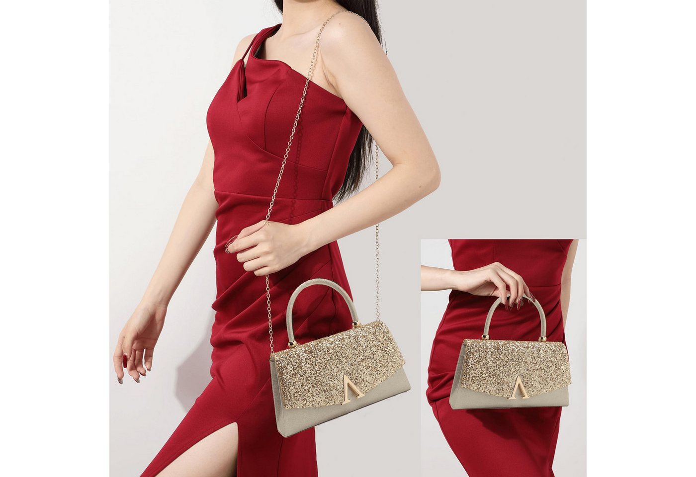 nsihing Clutch Damen Clutch, Glitzer Abendtasche mit Abnehmbarer Kette, Elegante Partytasche für Hochzeit, Ball & Cocktail Veranstaltungen – Bild 4 von 5