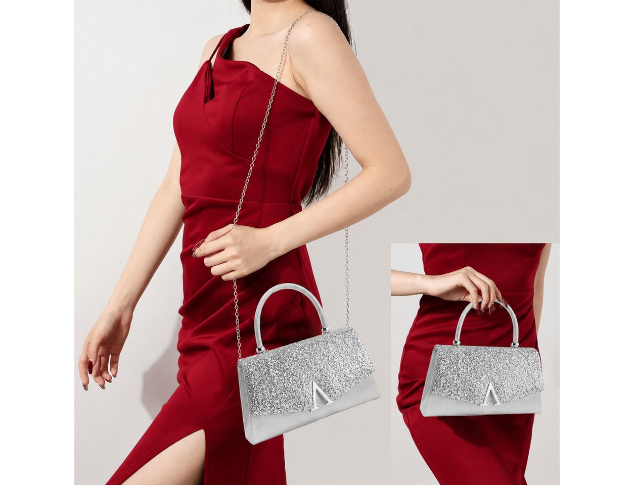 nsihing Clutch Damen Clutch, Glitzer Abendtasche mit Abnehmbarer Kette, Elegante Partytasche für Hochzeit, Ball & Cocktail Veranstaltungen – Bild 4 von 5