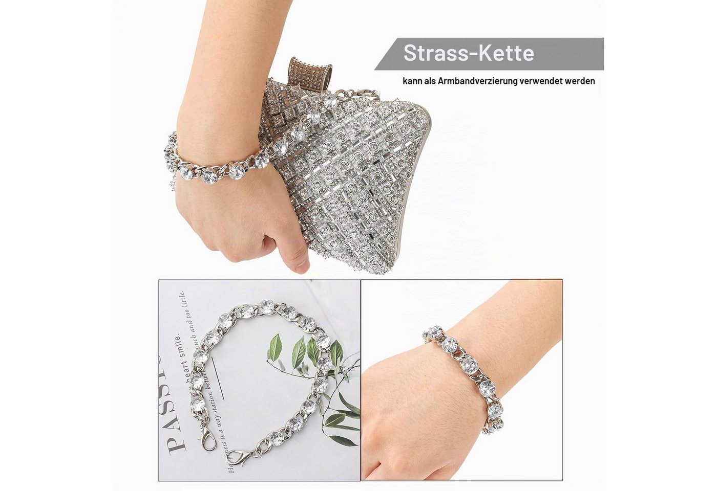 nsihing Clutch Kettentasche, Clutch Damen, Glitzernde Kleine Abendhandtasche, Elegante Tasche Schultertasche für Hochzeit, Party und Ball – Bild 3 von 5