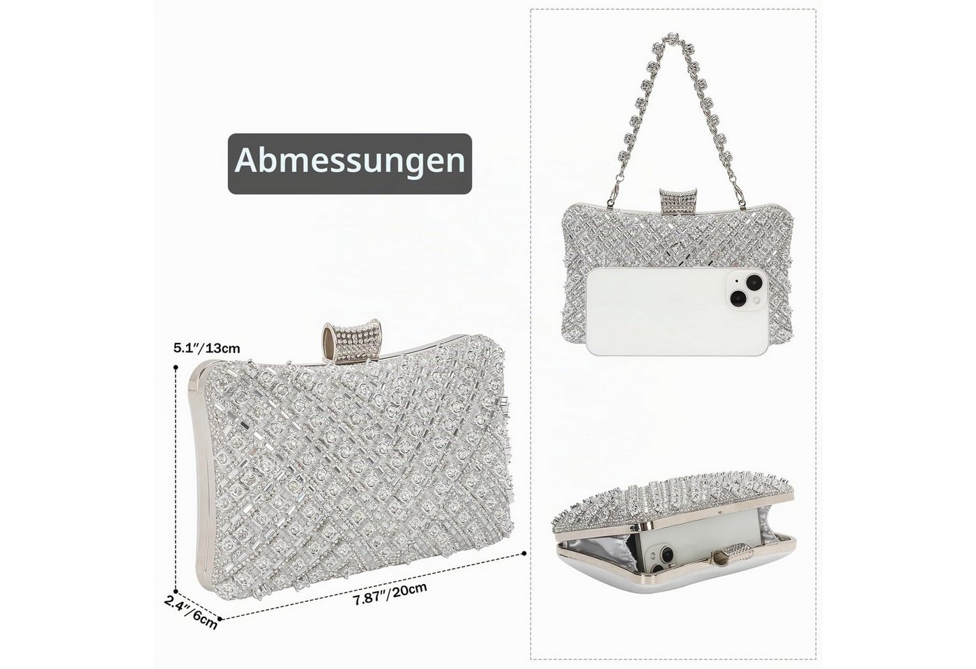 nsihing Clutch Kettentasche, Clutch Damen, Glitzernde Kleine Abendhandtasche, Elegante Tasche Schultertasche für Hochzeit, Party und Ball – Bild 5 von 5