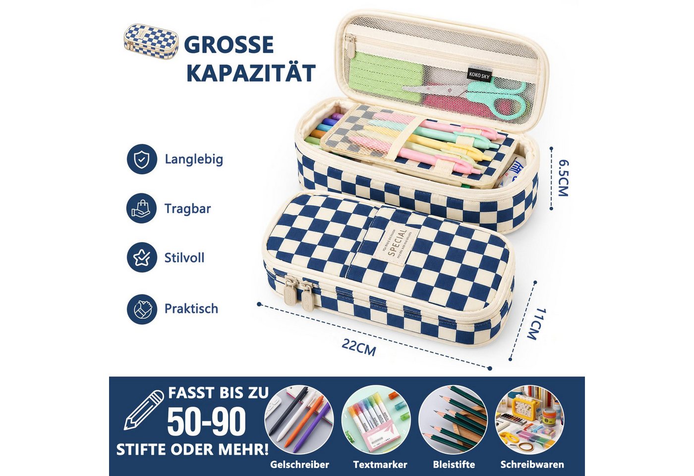 nsihing Federmäppchen ästhetisches Federmäppchen mit großem Fassungsvermögen und, robustem Reißverschluss, Schreibwarenetui für Damen und Herren – Bild 2 von 5