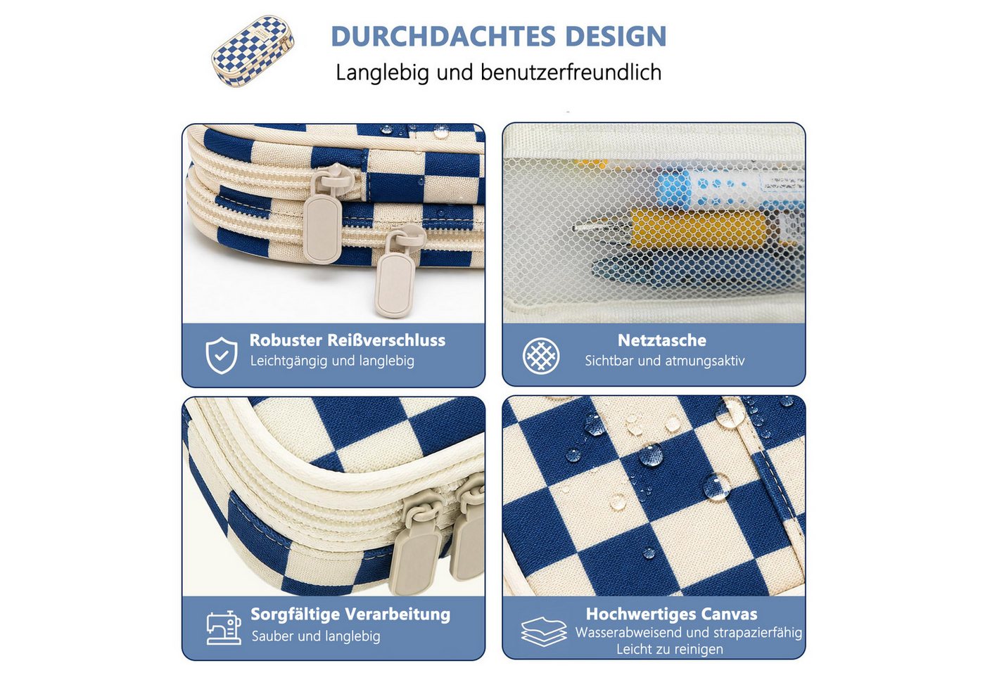nsihing Federmäppchen ästhetisches Federmäppchen mit großem Fassungsvermögen und, robustem Reißverschluss, Schreibwarenetui für Damen und Herren – Bild 4 von 5