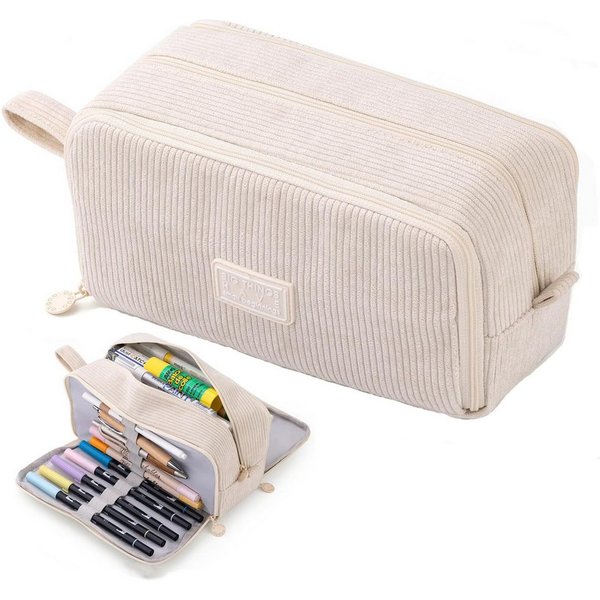nsihing Federmäppchen Federmäppchen aus Cord-Stoff Federtaschen Mäppchen mit 3 Fächer, Schulmäppchen Große Kapazität Stiftetasche Pencil Case für Schule&Büro