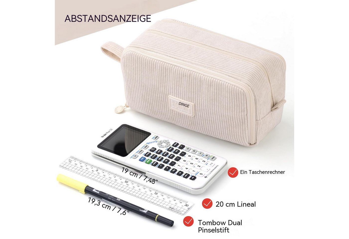 nsihing Federmäppchen Federmäppchen aus Cord-Stoff Federtaschen Mäppchen mit 3 Fächer, Schulmäppchen Große Kapazität Stiftetasche Pencil Case für Schule&Büro – Bild 3 von 5
