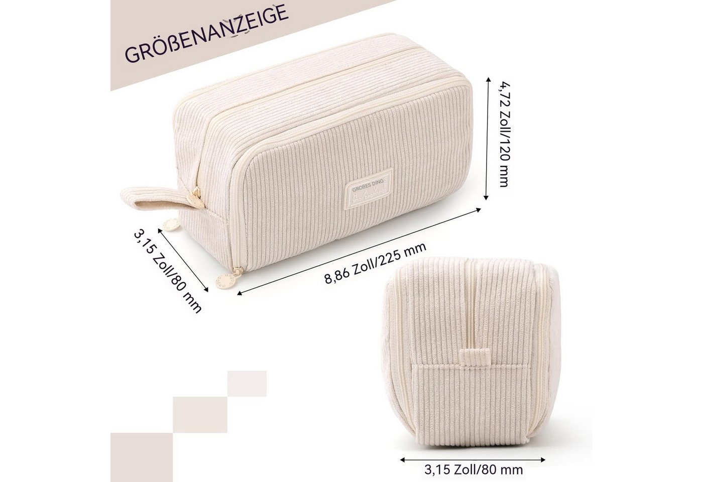 nsihing Federmäppchen Federmäppchen aus Cord-Stoff Federtaschen Mäppchen mit 3 Fächer, Schulmäppchen Große Kapazität Stiftetasche Pencil Case für Schule&Büro – Bild 5 von 5