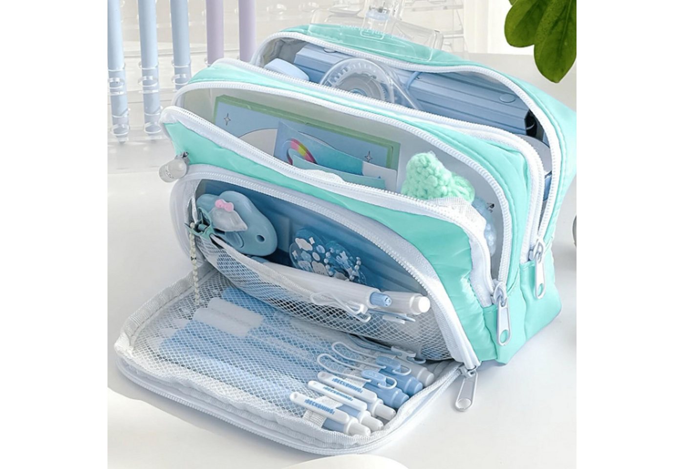 nsihing Federmäppchen Federmäppchen mit großer Kapazität, ästhetisches Mäppchen mit Fächern, Tragbare Federtasche für Schule, Uni und Büro – Bild 2 von 5