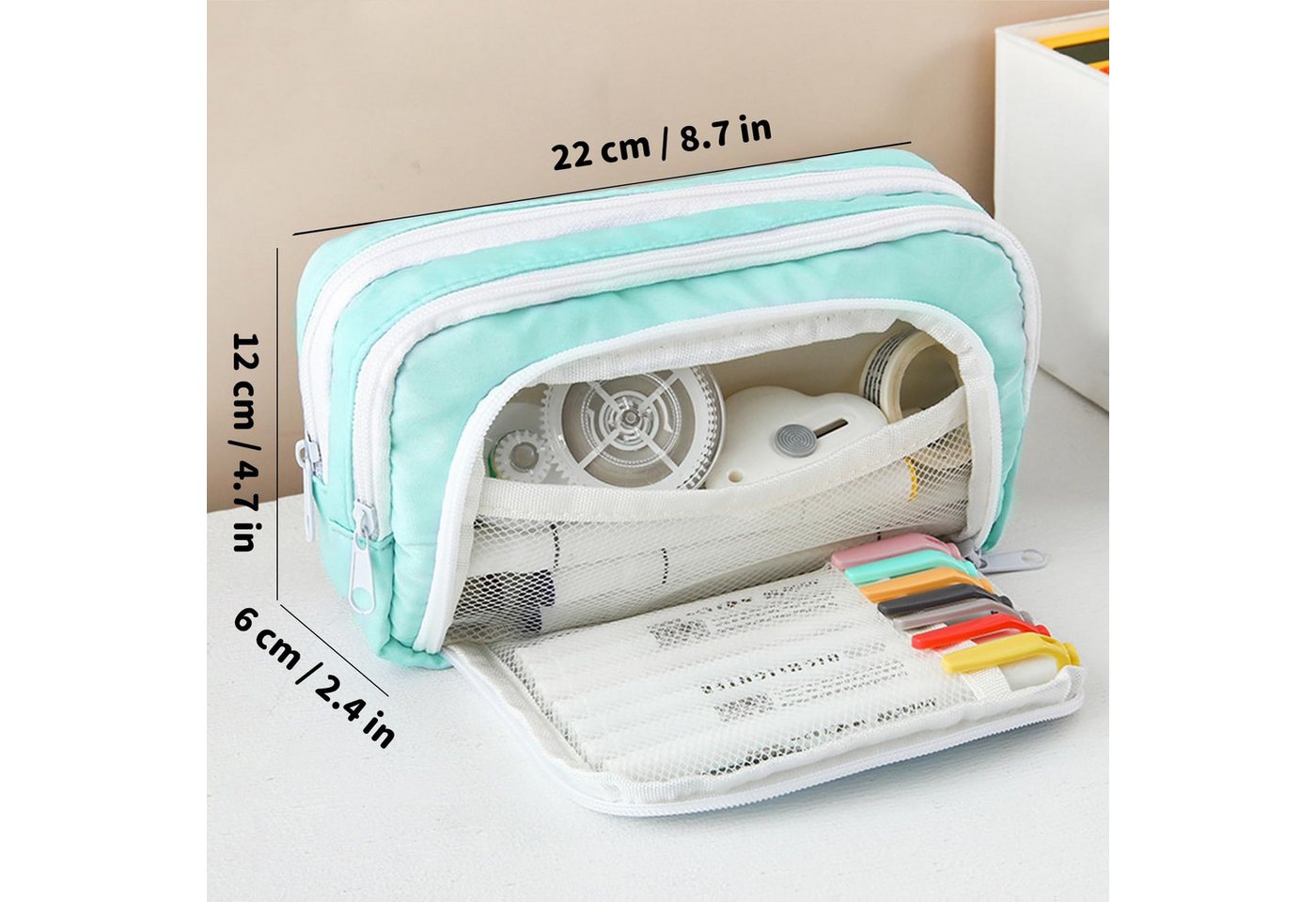 nsihing Federmäppchen Federmäppchen mit großer Kapazität, ästhetisches Mäppchen mit Fächern, Tragbare Federtasche für Schule, Uni und Büro – Bild 3 von 5