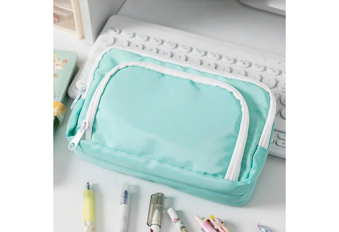 nsihing Federmäppchen Federmäppchen mit großer Kapazität, ästhetisches Mäppchen mit Fächern, Tragbare Federtasche für Schule, Uni und Büro – Bild 4 von 5