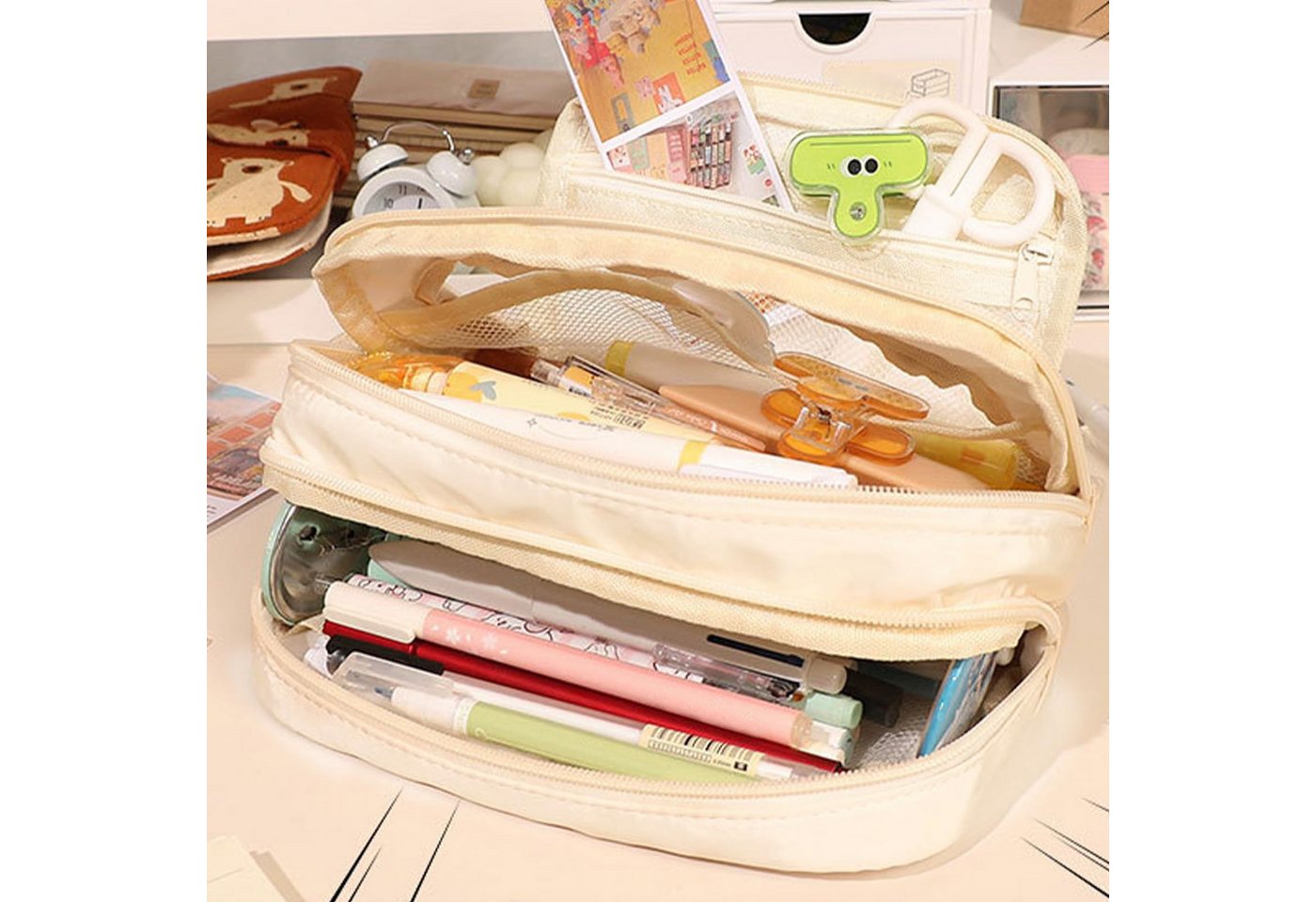 nsihing Federmäppchen Federmäppchen mit großer Kapazität, ästhetisches Mäppchen mit Fächern, Tragbare Federtasche für Schule, Uni und Büro – Bild 3 von 5