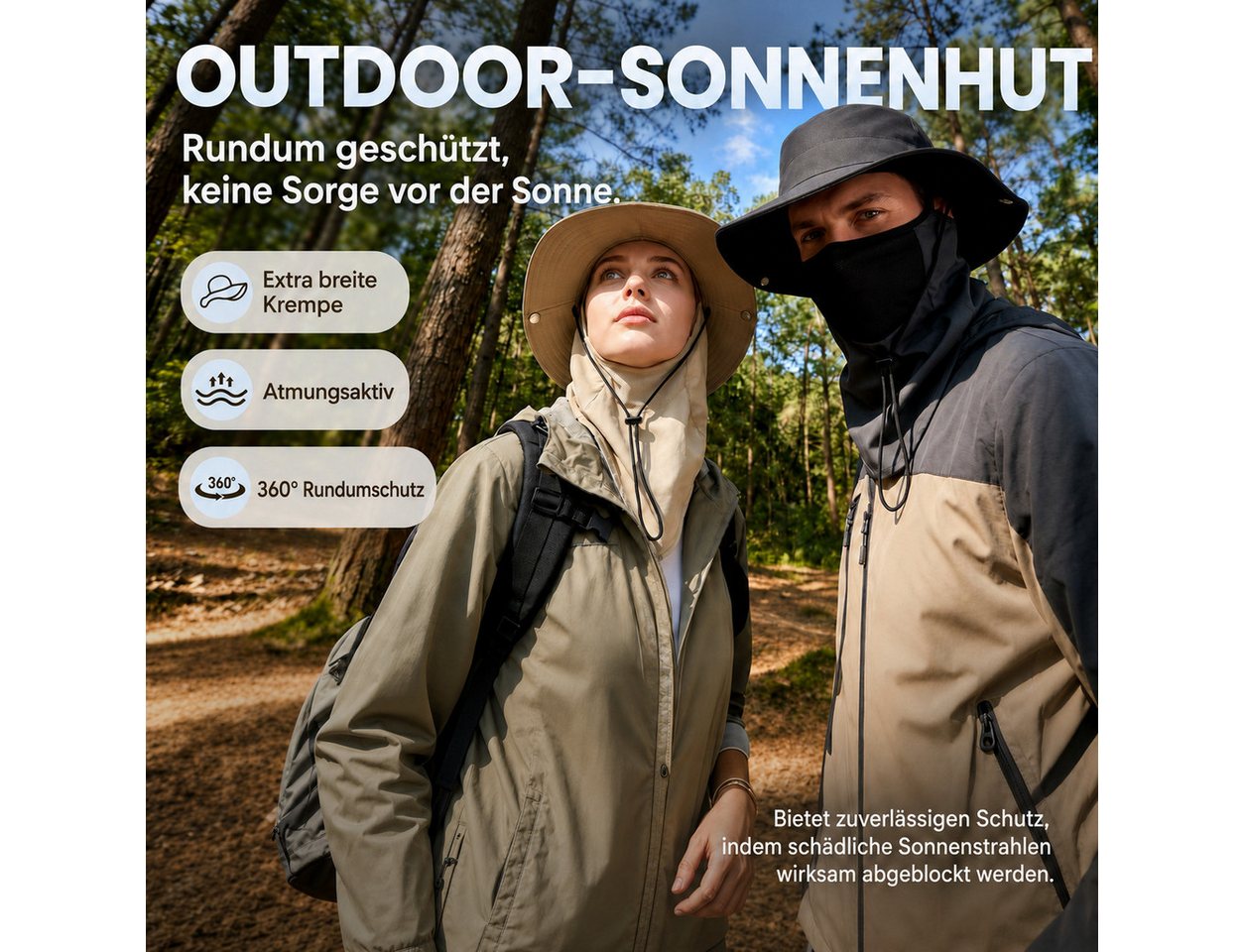 nsihing Fischerhut Fischerhut UPF50+, Atmungsaktiv mit Abnehmbarem Gesichtsschutz Mit Nackenschutz für Angeln, Wandern, Strand & Garten – Bild 2 von 5