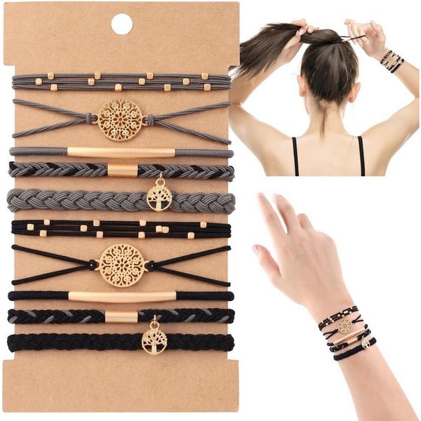 nsihing Haargummi 10 Stück Haargummi Damen, Elastische Geflochtene Haargummis, für Mädchen mit Perlen, Boho Haargummi für Langes Haar