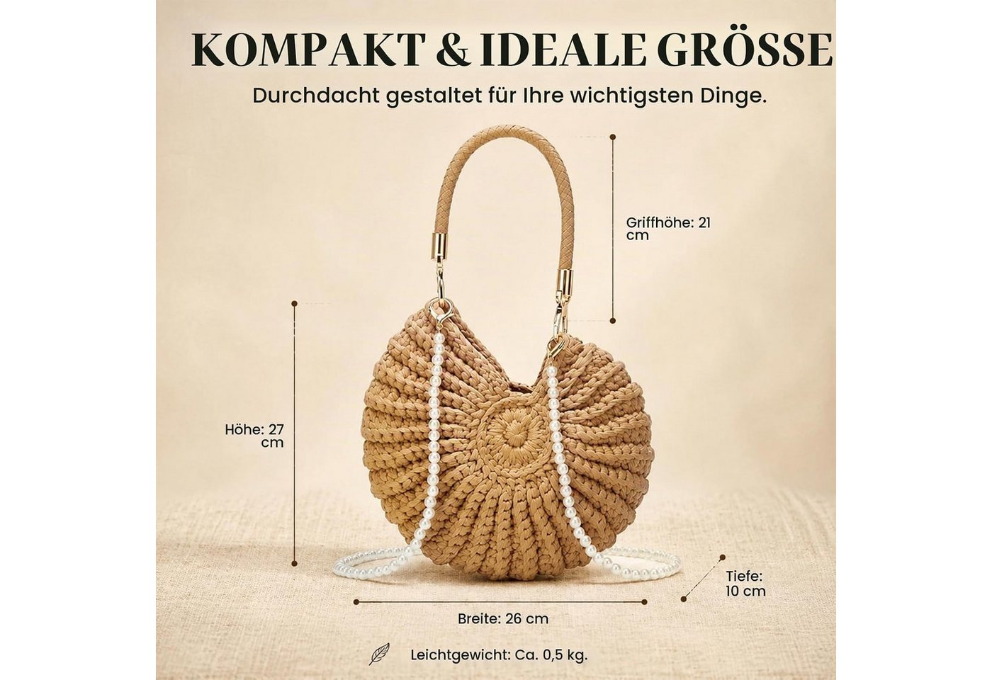 nsihing Handtasche Strohtasche Damen Korbtasche, Handtasche Damen für Strand Urlaub – Bild 2 von 5
