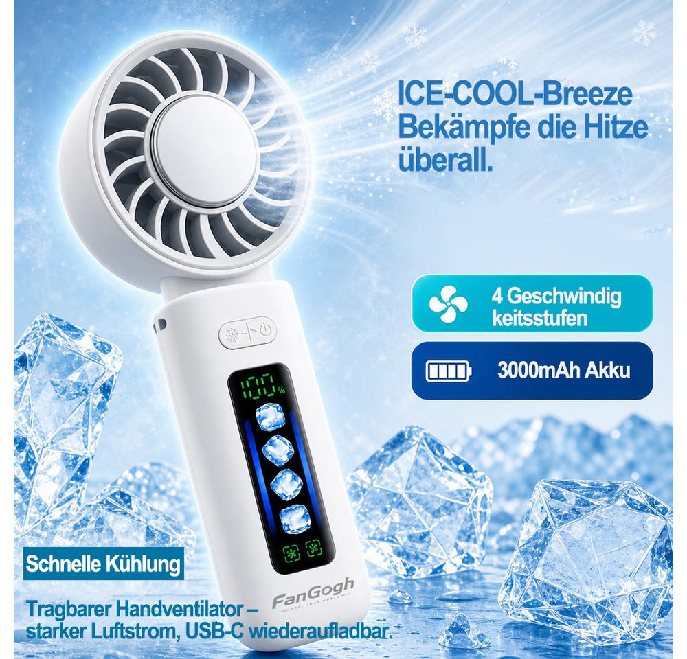nsihing Handventilator 3-in-1 Turbinen Ventilator mit Kühlplatte, 4 Stufen, LED Display, Tragbarer Hand- und Nackenventilator für Büro,Strand,Reise und Outdoor – Bild 3 von 5
