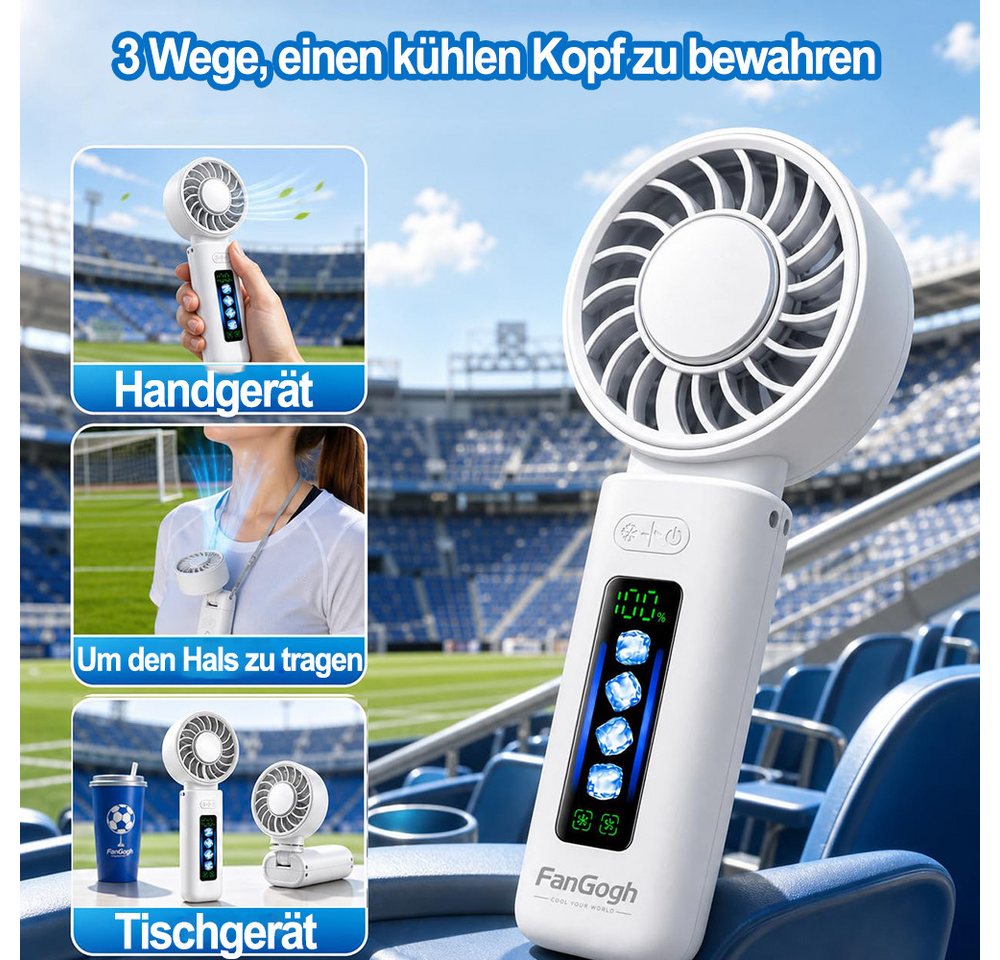 nsihing Handventilator 3-in-1 Turbinen Ventilator mit Kühlplatte, 4 Stufen, LED Display, Tragbarer Hand- und Nackenventilator für Büro,Strand,Reise und Outdoor – Bild 4 von 5
