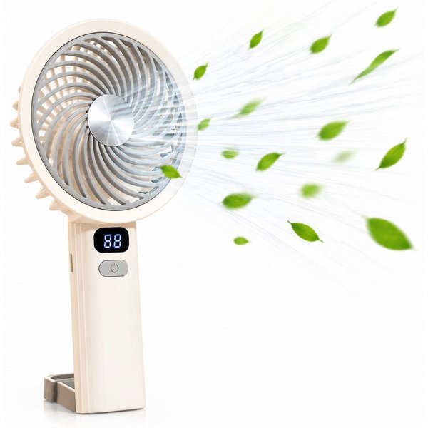 nsihing Handventilator Mini Ventilator Handventilator Akku Aufladbar, 5 Stufen einstellbar, mit LED-Display, leiser Taschenventilator für Reise, Outdoor, Büro