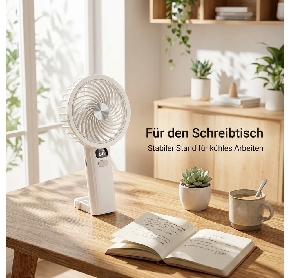 nsihing Handventilator Mini Ventilator Handventilator Akku Aufladbar, 5 Stufen einstellbar, mit LED-Display, leiser Taschenventilator für Reise, Outdoor, Büro – Bild 3 von 5