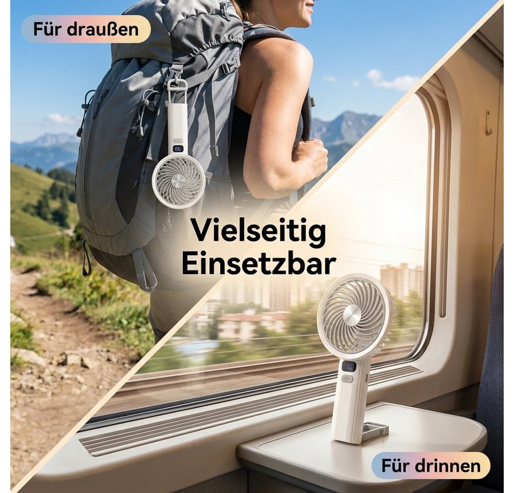 nsihing Handventilator Mini Ventilator Handventilator Akku Aufladbar, 5 Stufen einstellbar, mit LED-Display, leiser Taschenventilator für Reise, Outdoor, Büro – Bild 5 von 5