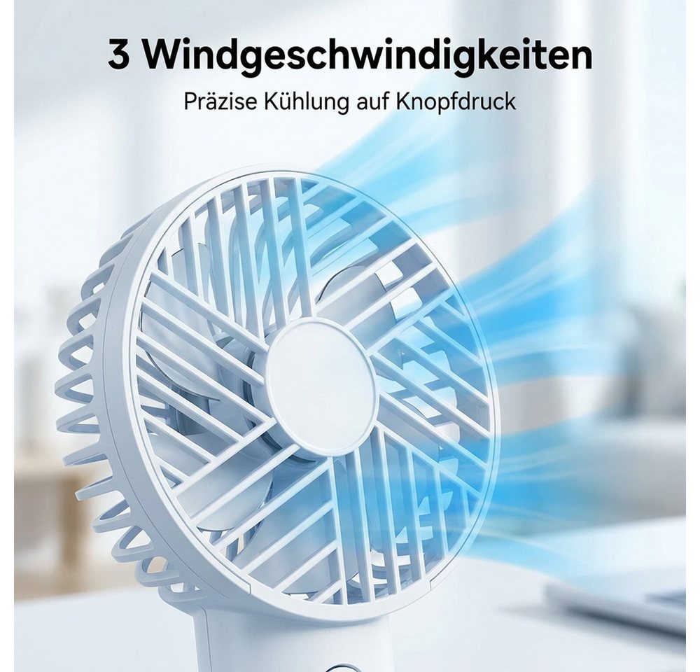 nsihing Handventilator Tragbarer Mini Ventilator, Wiederaufladbar USB Ventilator, mit 3 Geschwindigkeitsstufen, Hand Ventilatoren mit Base – Bild 3 von 5