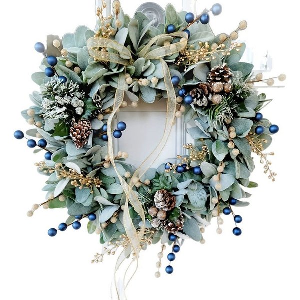 Kunstkranz Künstlicher Weihnachtskranz,Herbstkranz mit Beeren und Tannenzapfen, nsihing, Türkranz für Haustür,Wand und Kamin,Außenbereich und Fensterdekoration