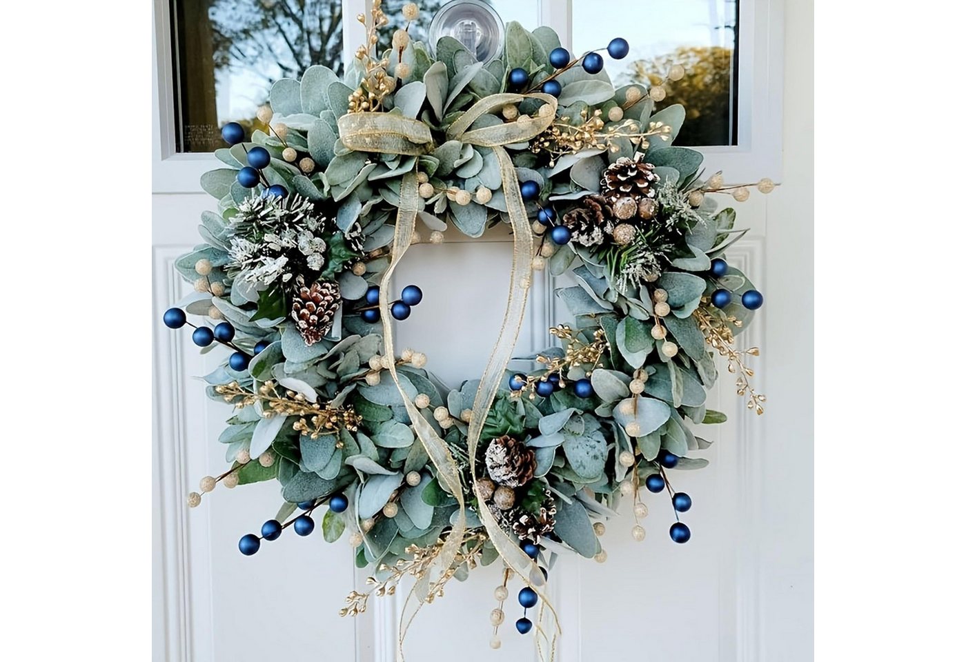 Kunstkranz Künstlicher Weihnachtskranz,Herbstkranz mit Beeren und Tannenzapfen, nsihing, Türkranz für Haustür,Wand und Kamin,Außenbereich und Fensterdekoration – Bild 2 von 5