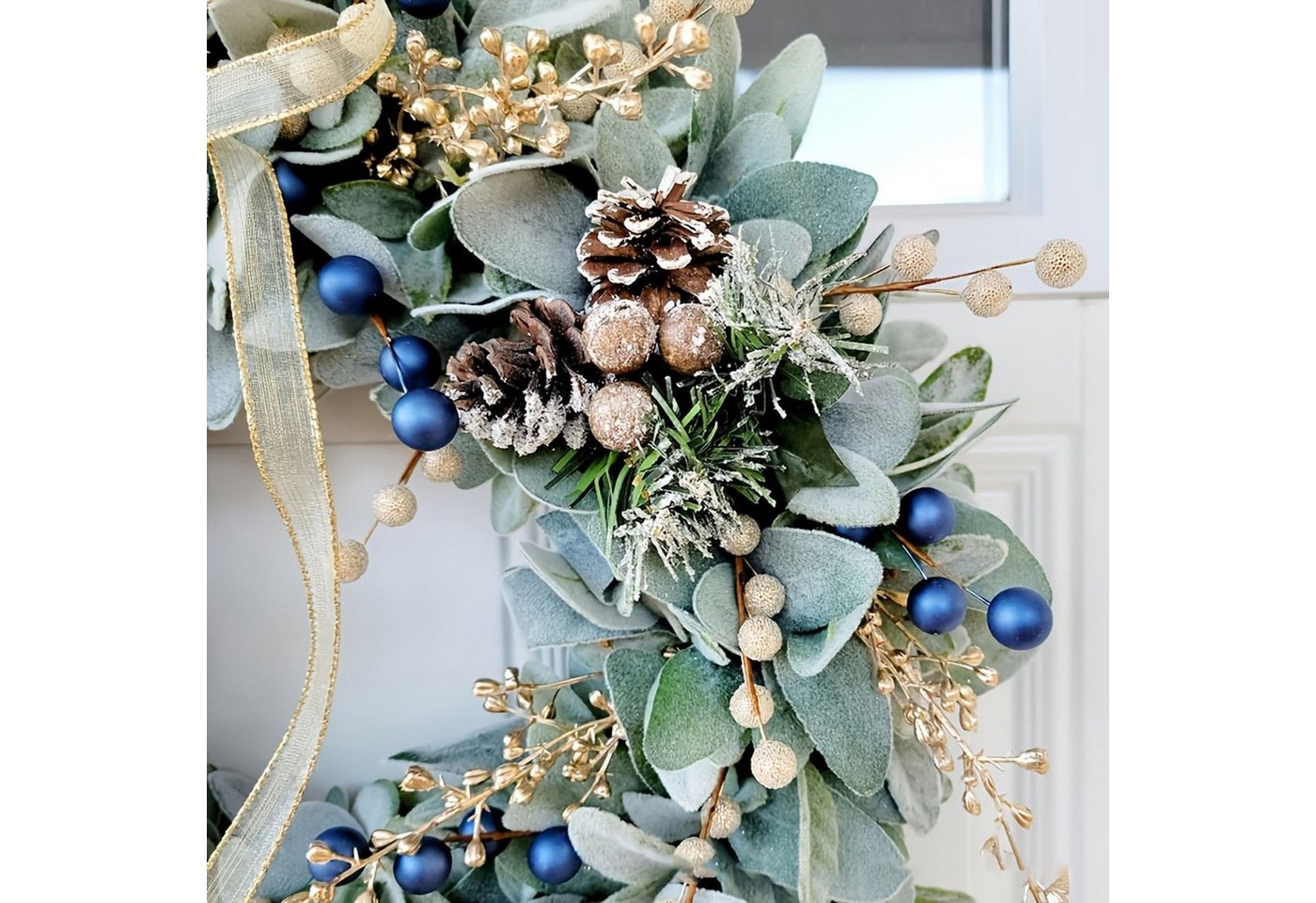Kunstkranz Künstlicher Weihnachtskranz,Herbstkranz mit Beeren und Tannenzapfen, nsihing, Türkranz für Haustür,Wand und Kamin,Außenbereich und Fensterdekoration – Bild 3 von 5