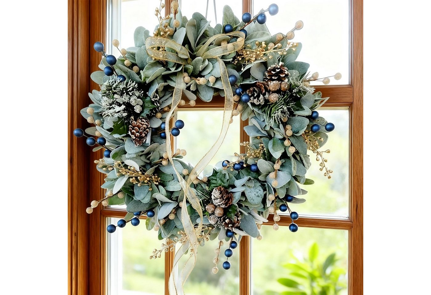 Kunstkranz Künstlicher Weihnachtskranz,Herbstkranz mit Beeren und Tannenzapfen, nsihing, Türkranz für Haustür,Wand und Kamin,Außenbereich und Fensterdekoration – Bild 4 von 5