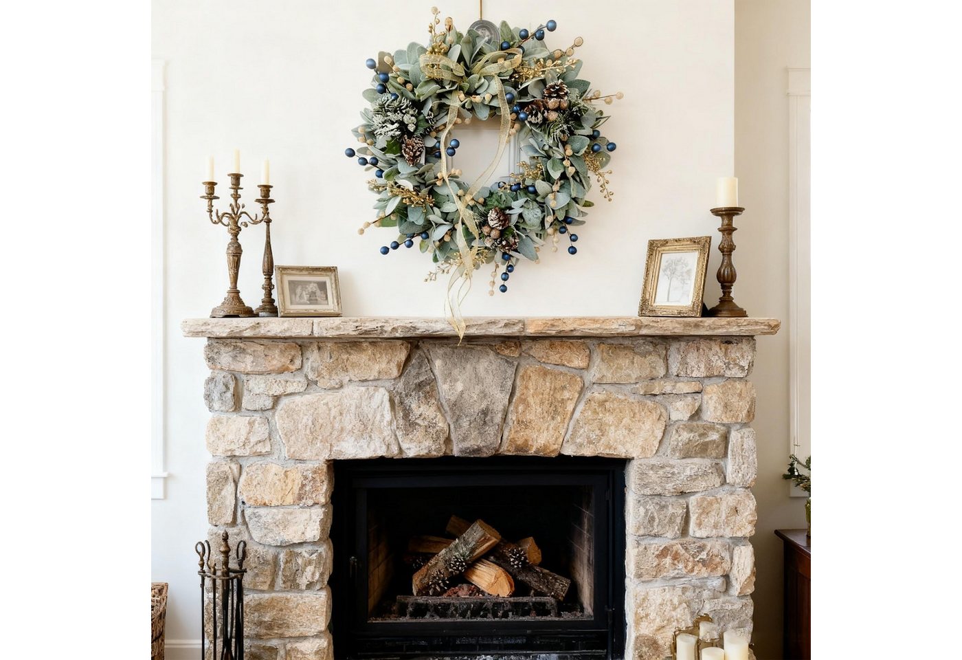 Kunstkranz Künstlicher Weihnachtskranz,Herbstkranz mit Beeren und Tannenzapfen, nsihing, Türkranz für Haustür,Wand und Kamin,Außenbereich und Fensterdekoration – Bild 5 von 5