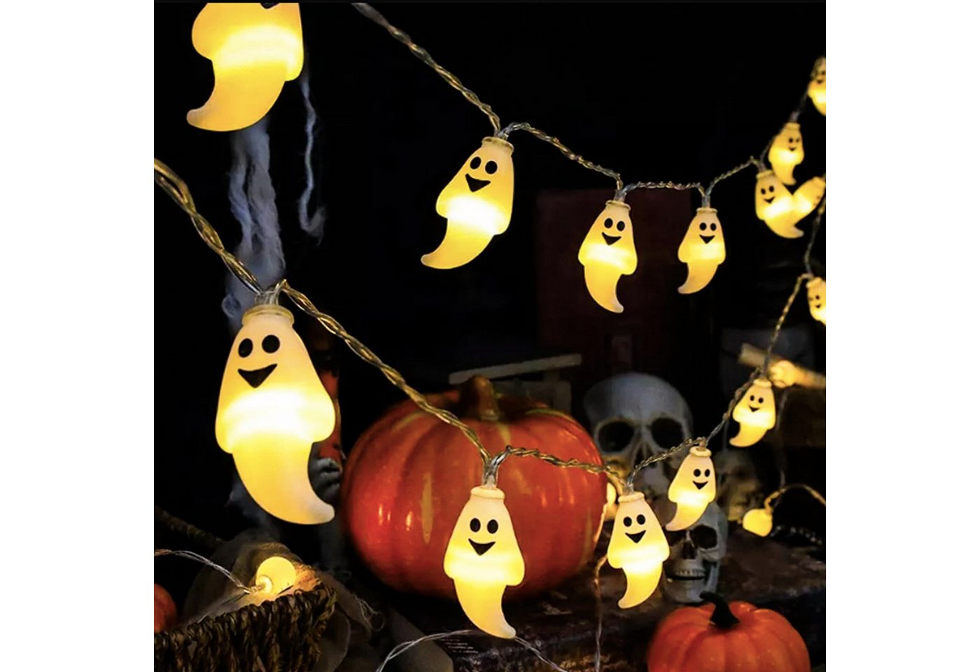 nsihing LED-Lichterkette Halloween Lichterkette, 3m 20 LED Gespenst Lichterkette mit Timer, Lichterketten für Erntedankfest, Halloween Deko – Bild 2 von 5