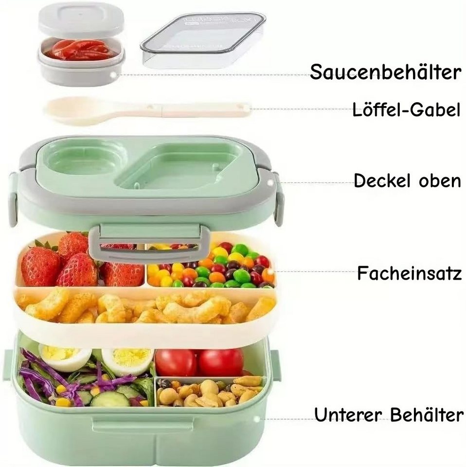 nsihing Lunchbox Große Bento Box mit 2 Fächern und Besteck, (Brotdose Lunchbox Erwachsene und Büro 1200ml, Auslaufsichere), für Schule Arbeit Männer Frauen und  – Bild 3 von 5