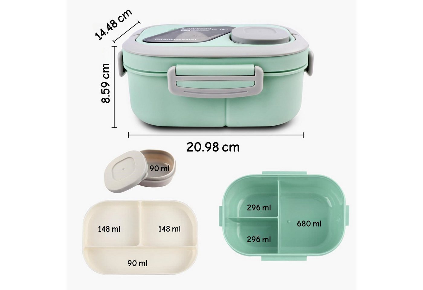 nsihing Lunchbox Große Bento Box mit 2 Fächern und Besteck, (Brotdose Lunchbox Erwachsene und Büro 1200ml, Auslaufsichere), für Schule Arbeit Männer Frauen und  – Bild 2 von 5