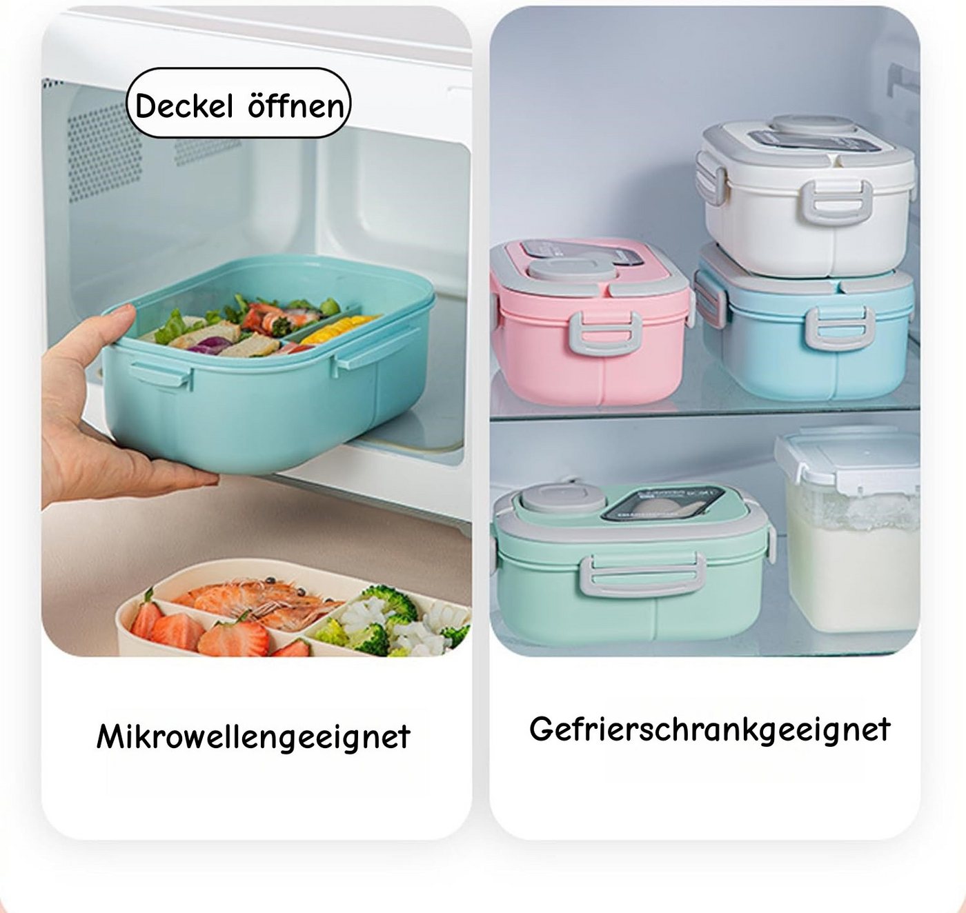 nsihing Lunchbox Große Bento Box mit 2 Fächern und Besteck, (Brotdose Lunchbox Erwachsene und Büro 1200ml, Auslaufsichere), für Schule Arbeit Männer Frauen und  – Bild 5 von 5