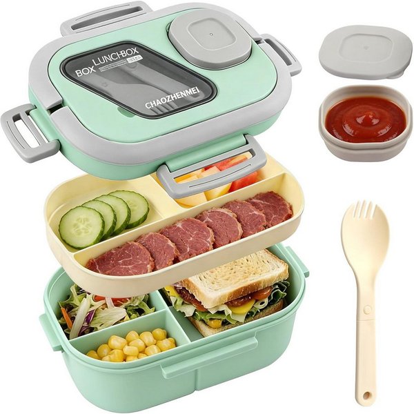 nsihing Lunchbox Große Bento Box mit 2 Fächern und Besteck, (Brotdose Lunchbox Erwachsene und Büro 1200ml, Auslaufsichere), für Schule Arbeit Männer Frauen und 