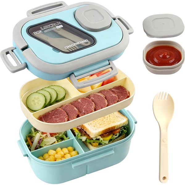 nsihing Lunchbox Große Bento Box mit 2 Fächern und Besteck, (Brotdose Lunchbox Erwachsene und Büro 1200ml, Auslaufsichere), für Schule Arbeit Männer Frauen und 