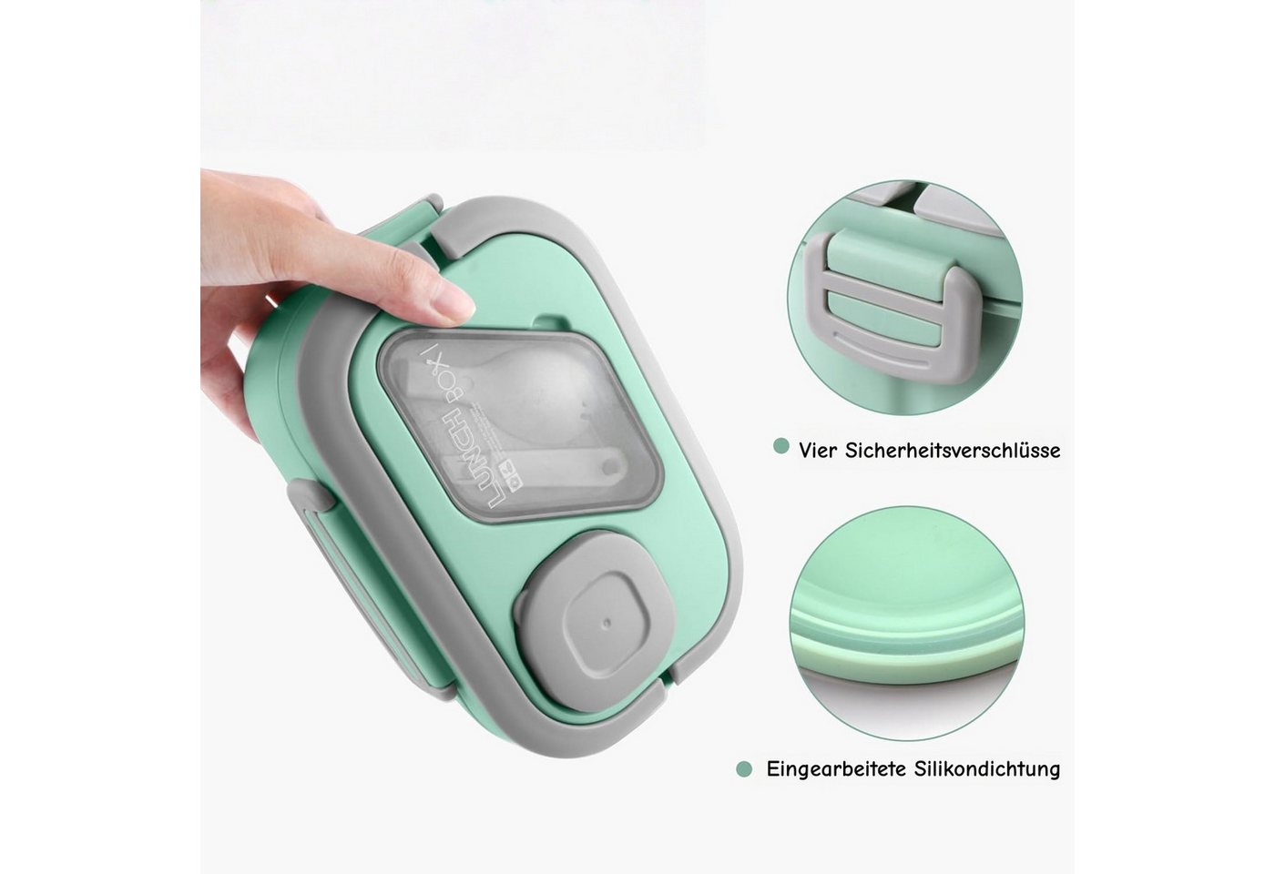 nsihing Lunchbox Große Bento Box mit 2 Fächern und Besteck, (Brotdose Lunchbox Erwachsene und Büro 1200ml, Auslaufsichere), für Schule Arbeit Männer Frauen und  – Bild 4 von 5