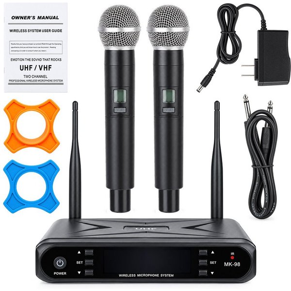 nsihing Mikrofon Dual Mikrofon Kabellos System, Funkmikrofon drahtloses Karaoke Mikro, Set Wireless Microphone mit Empfänger für Hochzeit Party Kirche