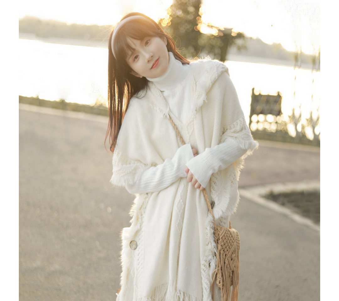 nsihing Modeschal Damen Boho Lange Poncho, Winter Warm Umhang, Damen Strick-schal mit Quasten für Herbst und Winter – Bild 5 von 5