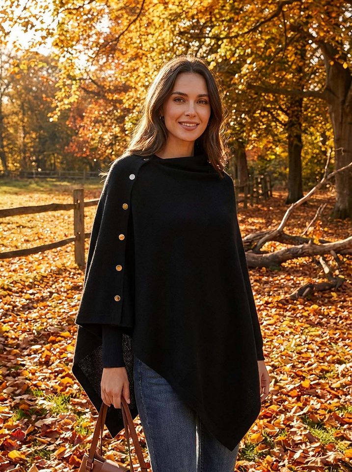 nsihing Poncho Einfarbiger Damen-Umhang, mit goldenen Knöpfen,Winter – Bild 4 von 5