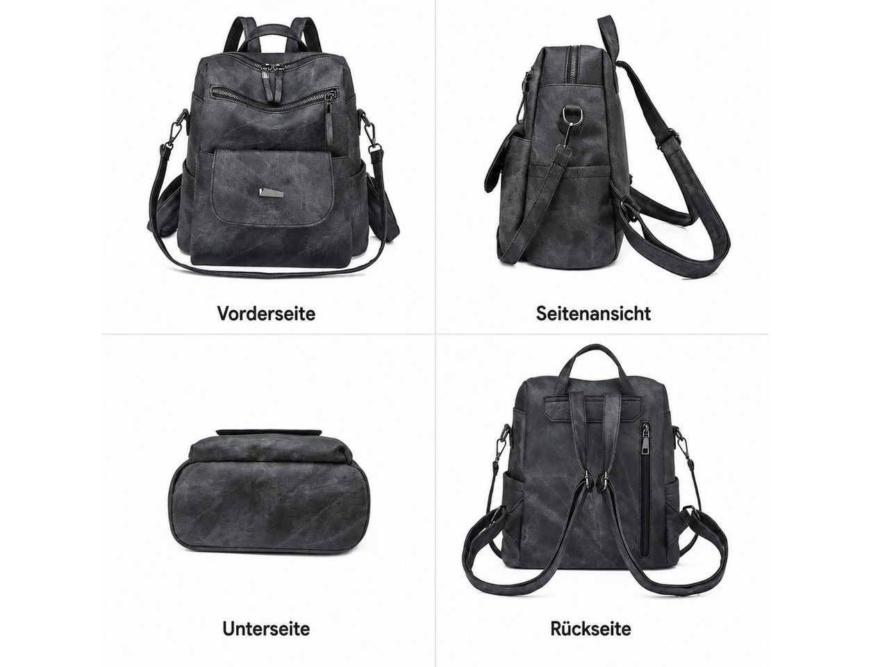 nsihing Rucksack Rucksack Tasche aus Kunstleder, Multifunktionale Schultertasche, Kompakt & Wasserabweisend, als Rucksack oder Schultertasche tragbar – Bild 4 von 5
