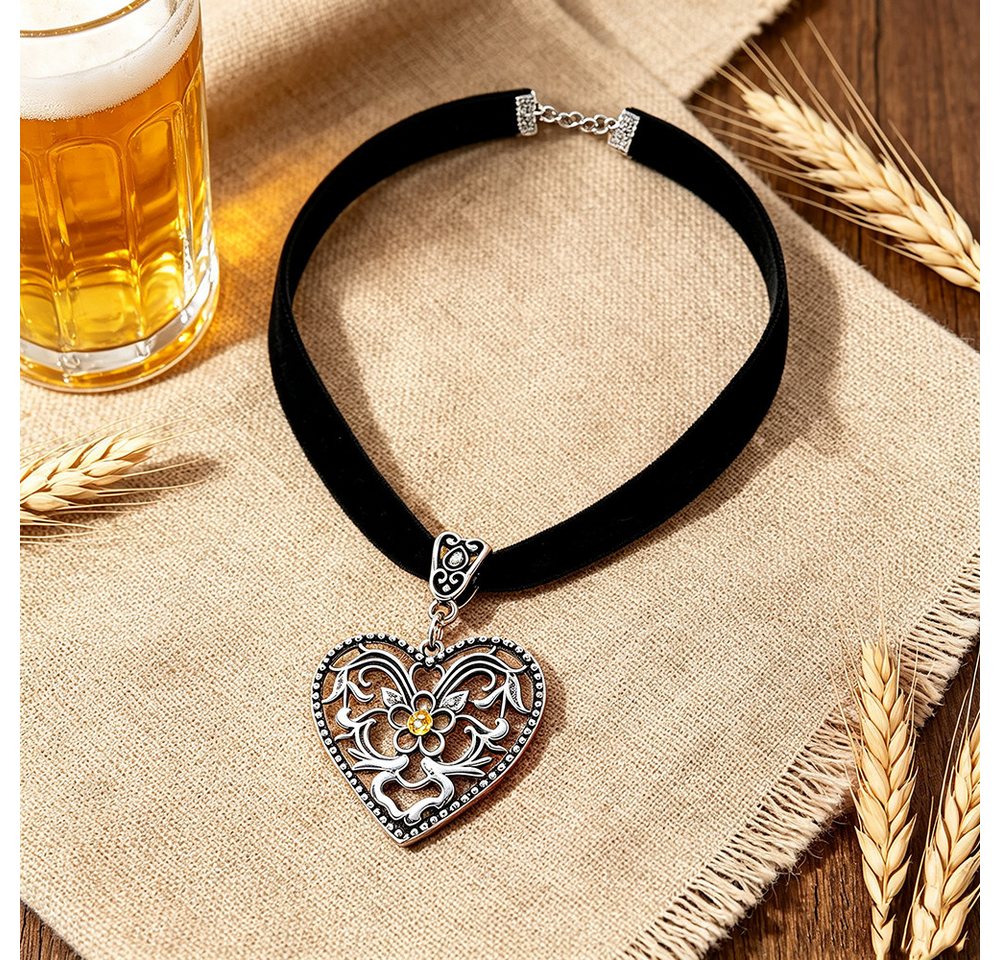 nsihing Schmuckset Trachtenschmuck,bayerischer Dirndl-Schmuck,Bierfest Herz-Halskette (1-tlg), Bayerische Trachtenkette mit Strass-Herzanhänger und für Damen – Bild 4 von 4
