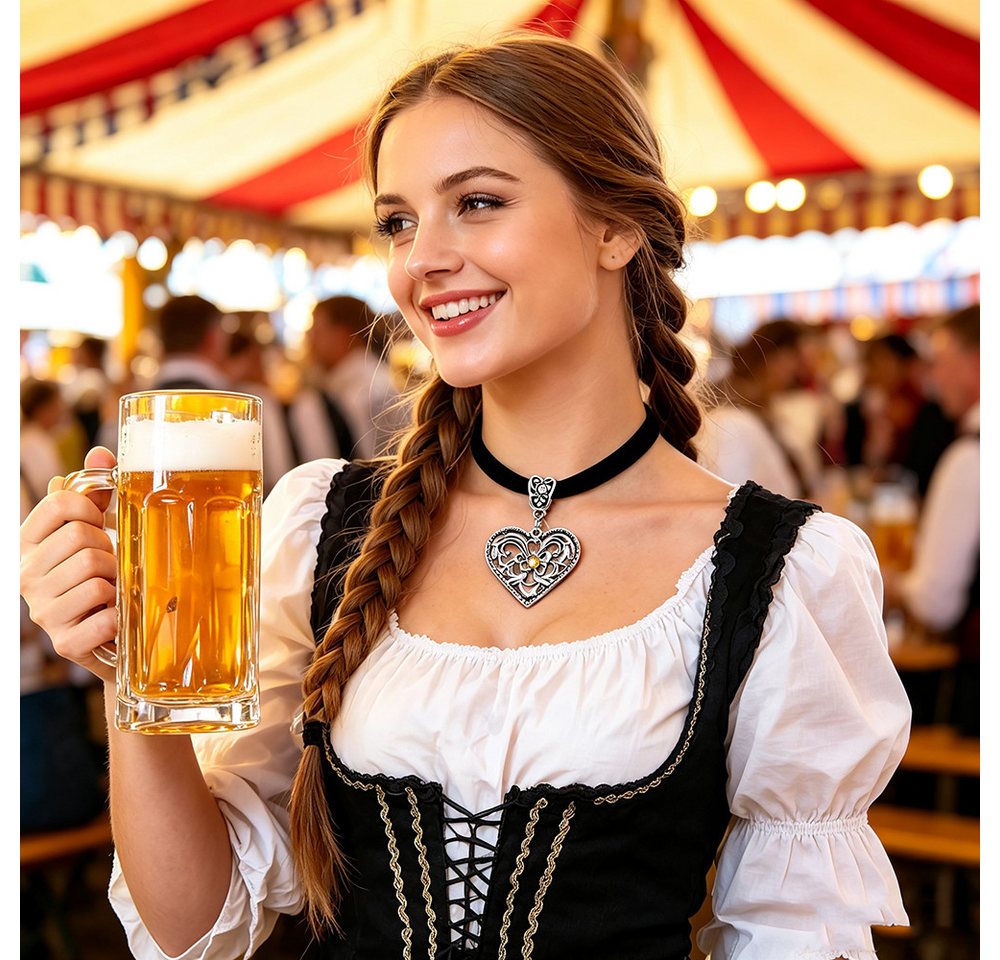 nsihing Schmuckset Trachtenschmuck,bayerischer Dirndl-Schmuck,Bierfest Herz-Halskette (1-tlg), Bayerische Trachtenkette mit Strass-Herzanhänger und für Damen – Bild 2 von 4