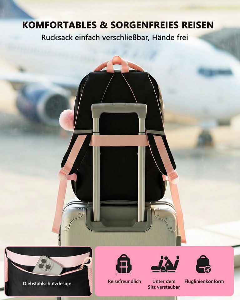 nsihing Schulrucksack Schülerrucksack/Kinderrucksack Mädchen 3 Teilig 3. - 7. Klassensihing (3-tlg), mit Lunchtasche Federmappe für Schule Reisen, 24L – Bild 4 von 5