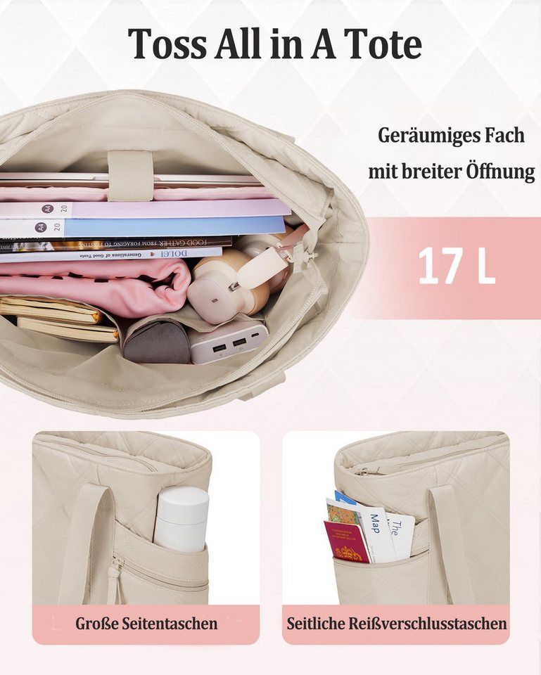 nsihing Schultertasche Damen große Schultertasche, Reißverschluss-Tote Bag, 18L großer Umhängetasche, geeignet für Reisen, Arbeit und Fitness – Bild 3 von 5