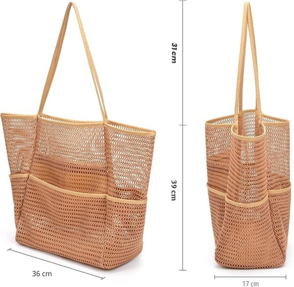 nsihing Strandtasche Strandtasche Damen Mesh, Große Faltbare Beach Tote mit Mini Fach, Leicht, Sandfest für Pool, Urlaub, Reise & Kreuzfahrt – Bild 3 von 5