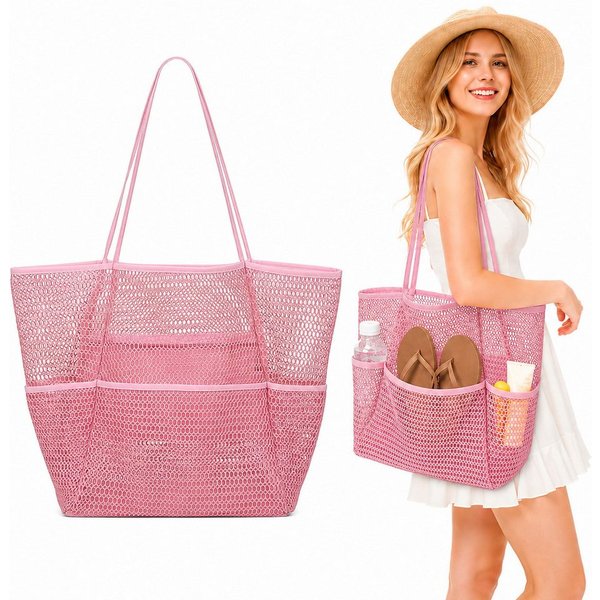 nsihing Strandtasche Strandtasche Damen Mesh, Große Faltbare Beach Tote mit Mini Fach, Leicht, Sandfest für Pool, Urlaub, Reise & Kreuzfahrt