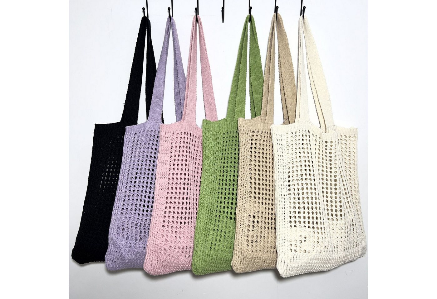 nsihing Strandtasche Damen Sommer Boho, Gestrickte Tasche Beach Bag Netz Strandbeutel (Häkeltasche Mesh Gehäkelt Handtasche, Tote Bag), Netztasche Umhängetasche – Bild 5 von 5