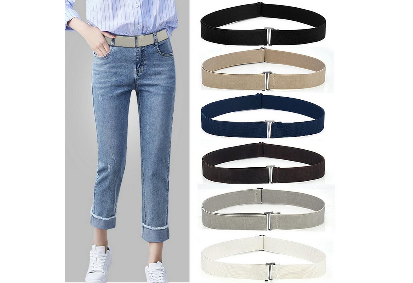 nsihing Stretchgürtel Unsichtbarer elastischer Taillengürtel für Damen mit flacher Schnalle Schmuckgürte Optik für Kleid & Overall – Bild 3 von 5