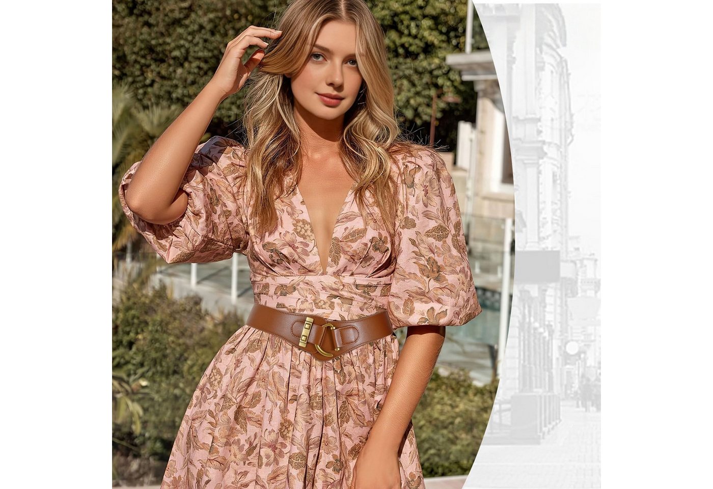 nsihing Taillengürtel Damen Breiter Elastischer Taillengürtel Vintage Stretchy Kleid Gürtel Hüftgürtel mit Gold Schnalle – Bild 2 von 5