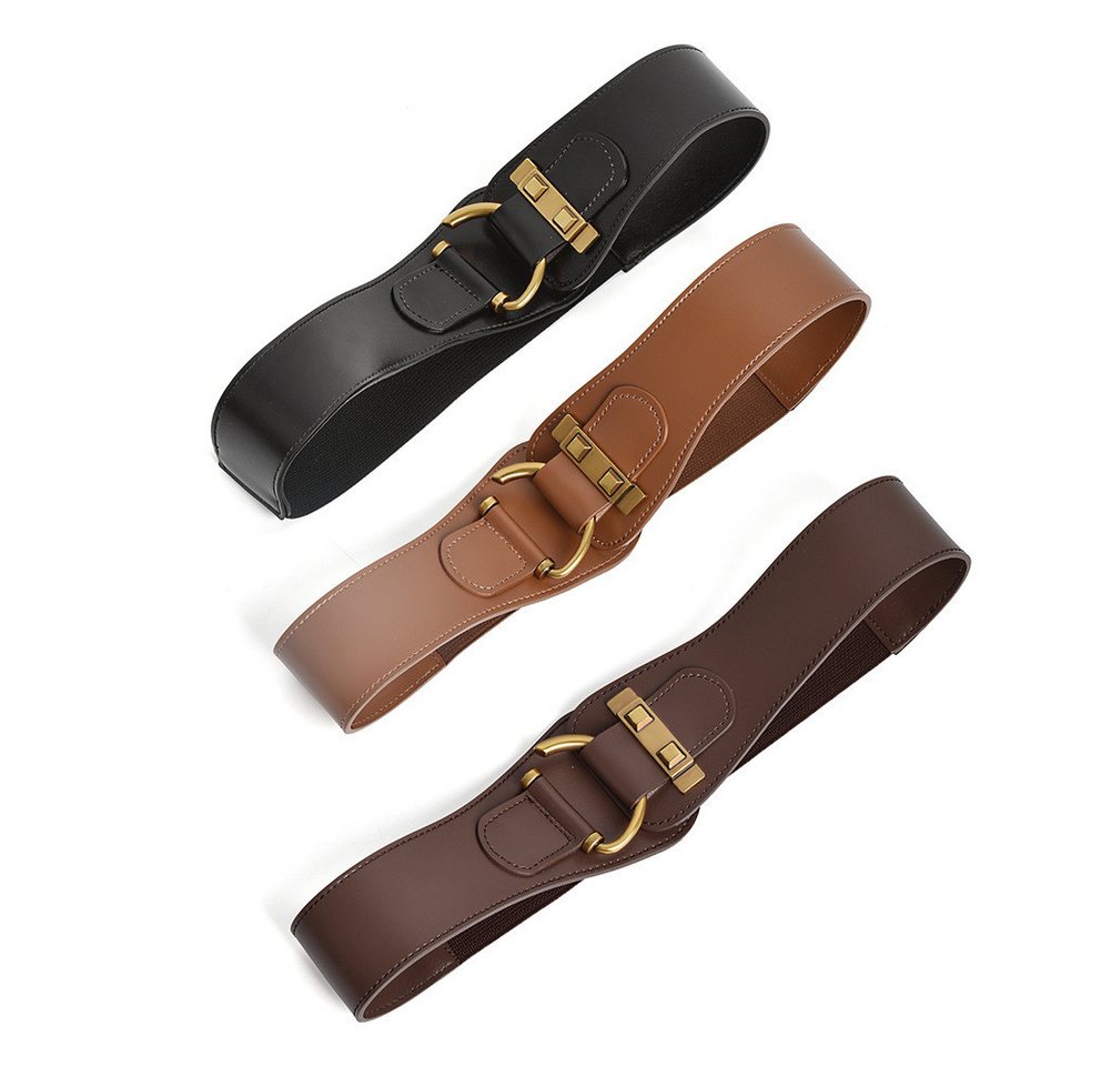 nsihing Taillengürtel Damen Breiter Elastischer Taillengürtel Vintage Stretchy Kleid Gürtel Hüftgürtel mit Gold Schnalle – Bild 4 von 5